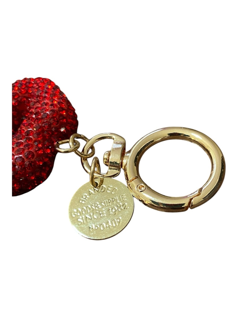Red Crystal Lip Keychain with Gold Hardware - Picture 4 of 8